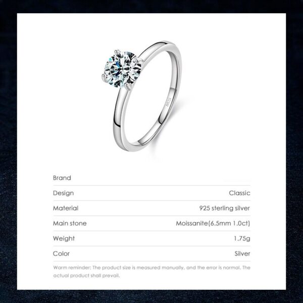 Sobling jewelry factory Sparkling 1.0ct single round GRA Moissanite Sterling Silver 4 prongs Solitaire Engagement Ring For Women Classic Wedding Band ring white gold color Statement Jewelry
