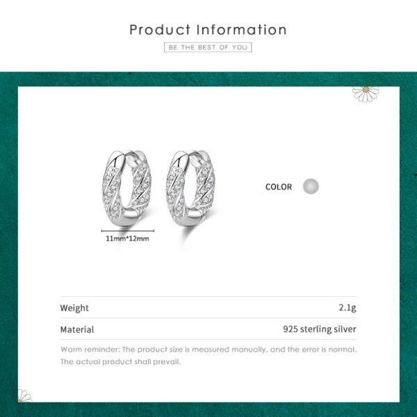 Sobling 92.5% Sterling Silver Classic Simple Circle swirling rope Hoop Earrings with Luxury Cubic Zircon For Women Wedding Jewelry Accessories