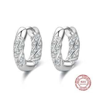 Sobling 92.5% Sterling Silver Classic Simple Circle swirling rope Hoop Earrings with Luxury Cubic Zircon For Women Wedding Jewelry Accessories