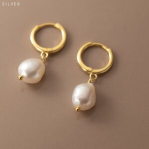 Sobling 925 Sterling Silver round Hoop Earrings with freshwater Baroque Pearl drop For Women Trendy Bright Simple Ear Buckles