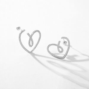Sobling jewelry wholesale Hypoallergenic 925 Sterling Silver simple classic Sparkling Clear CZ Line Hearts Stud Earrings For Women Wedding Party
