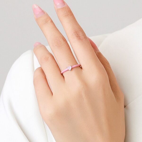 Sobling 925 Sterling Silver New Design Pink Enamel Ring Trendy Heart Opal Stackable Jewelry For Women Party Fine Jewelry Gift