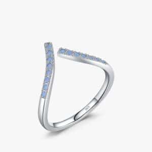 Sobling wholesale 925 Sterling Silver Simple Geometric Blue Opal micropaved Adjustable Ring For Women