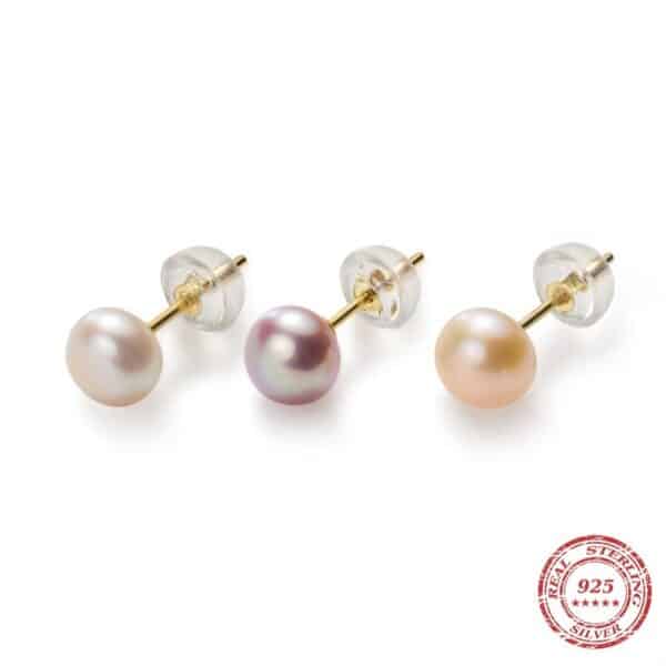 Sobling jewelry manufacturing Multi-Color Natural freshwater 3-10mm round Pearl 5A High Quality 925 Sterling Silver Allergy free Stud Earring for Women Fine Jewelry Accessories