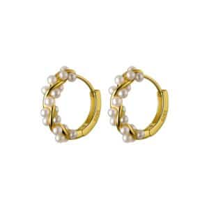 Sobling 925 Sterling Silver tiny freshwater Pearl paved Twisted pattern Hoop Earrings Trendy yellow Gold Color Ear buckle For Women Wedding Gifts