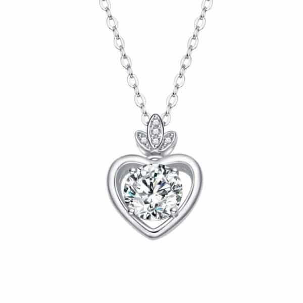 "Bud of love" 1.0ct round brilliant Moissanite Necklace Heart Shape 925 Sterling Silver Pendant with 1.2mm rolo Chain white rhodium plating Sobling Fine Jewelry