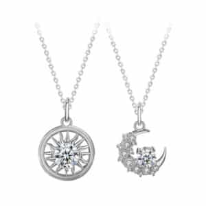 Sobling jewelry factory "Couple of Sun and Moon " DEF GRA Moissanite diamond 925 Sterling Silve pendant Necklace Set Collarbone Pendant for women lady