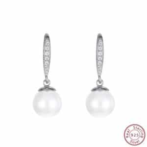 Sobling wholesale 925 Sterling Silver Cubiz Zircon fishhook Earring with Dangling Natural White freshwater Pearls drop for Women