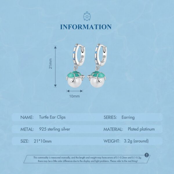 Sobling 925 Sterling Silver round hoop Earrings with Aqua enamel sea turtle cap freshwater pearl dropped and bezel settings sapphire corundum by Platinum color For Women