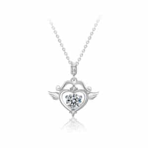 Sobling supply 1.0ct round Moissanite 925 Sterling Silver Pendant Necklace Cupid's Arrow angel wings heart Shape Collarbone Necklace for Women and lady