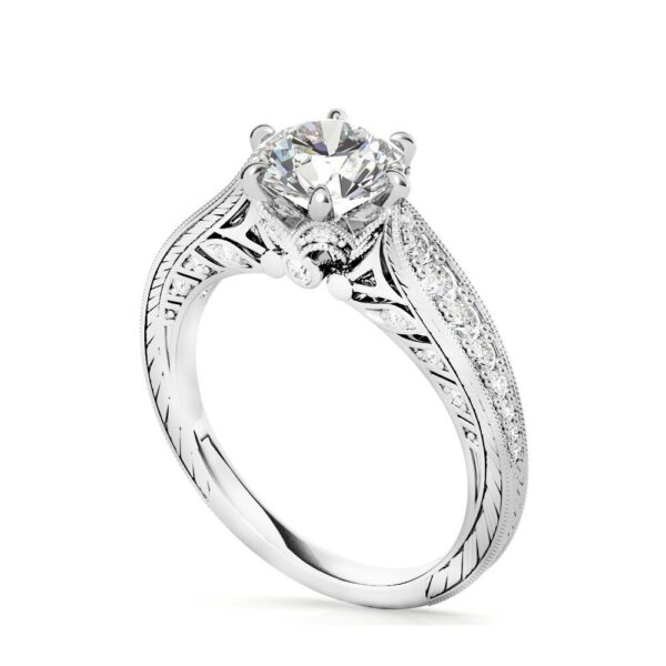 Sobling 18K White Gold Plated 925 Silver Antique style solitaire Engagement Wedding Ring with Round DEF VVS1 1.0CT EX GRA Certified lab grown round Moissanite
