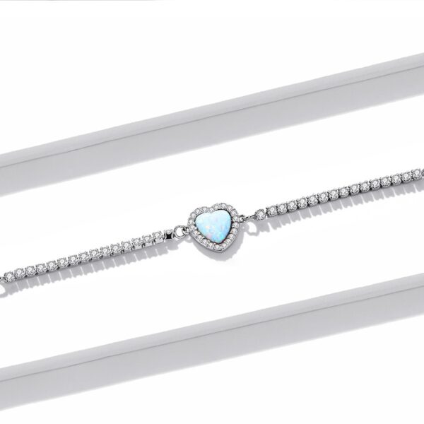 Sobling Love Heart Aqua Fire Opal bolo Bracelet Necklace Sterling Silver Jewelry Cubic zircon jewelry Set for Women Wedding Gift