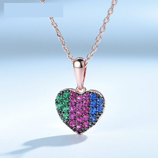 925 Sterling Silver Heart shape Jewelry Sets with paved green ruby and sapphire synthetic corundum Pendant Necklace fishhook Drop Earring for women Wedding Fine Jewelry