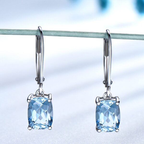 Sobling jewelry factory wholesale Sterling Silver 3pcs Jewelry Set Aquamarine Sky Blue rectangle cushion Topaz with clear 3A CZ Paved on Ring shank Pendant and Stud Earrings box chain Necklace For Women Gift