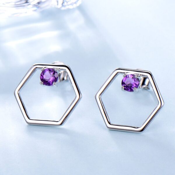 Sobling Natural Amethyst Gemstone geometric hexagon 4pcs simple classic Jewelry Set Sterling Silver Necklace Ring Earrings Bracelet For Women Fine Jewelry New