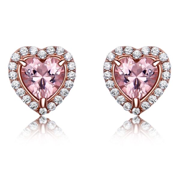 Sobling Pink Morganite Gemstone Heart Stud Earrings with CZ halo settings for Women 925 Sterling Silver Anniversary Wedding Jewelry Party Gift