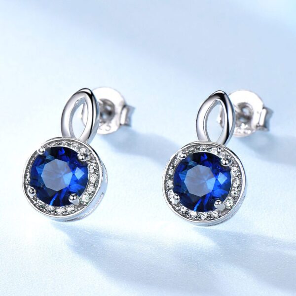Sobling Solid 925 Sterling Silver Jewelry Nano Blue Sapphire corundum Gemstone Simple Clear CZ halo Jewelry set for Women Bridesmaids Party Gift