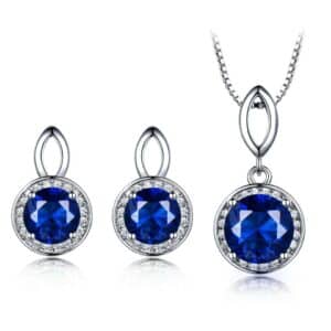 Sobling Solid 925 Sterling Silver Jewelry Nano Blue Sapphire corundum Gemstone Simple Clear CZ halo Jewelry set for Women Bridesmaids Party Gift
