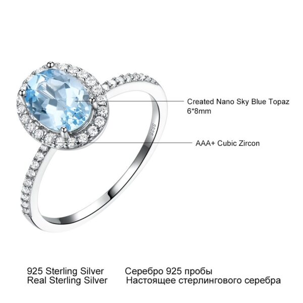Sobling customized Sky Blue oval Topaz Gemstone aquamarine halo Jewelry Sets for Women Sterling Silver Promise Engagement halo Ring box chain Pendant Necklace Stud Earrings with paved Clear CZ
