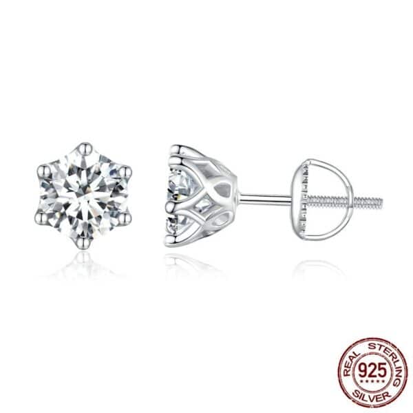 Sobling 1.0CT Round brilliante Moissanite 6 prongs Royal Stud Earring with screw post and earring backs For female 925 Sterling Silver Wedding Gift