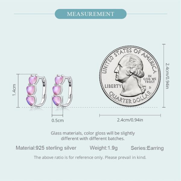 Sobling Real 925 Sterling Silver Lovely Heart Hoop Earrings For Women Rose Pink heart glass crystals ear buckle from china jewelry manufacturer
