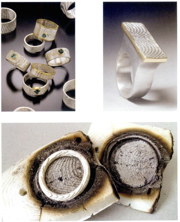 Case: Rings made using the cuttlefish bone casting method have a unique texture.