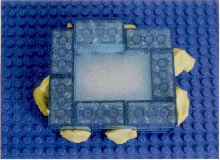 6. After securing the model, pour the remaining silicone into the mold to cover the entire model.