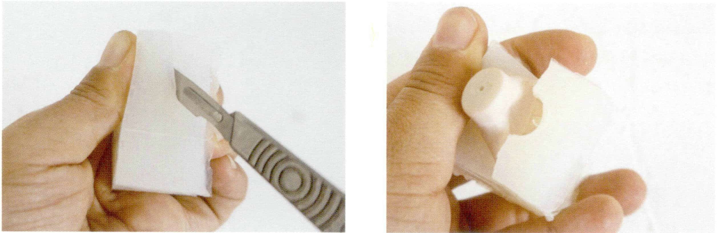 8. Use a scalpel to cut the silicone, noting that the cutting line should be in an S shape or Z shape, which can improve the fit of the mold. For simple, small items, there is no need to cut the entire silicone mold; just cutting the opening is enough to remove the model