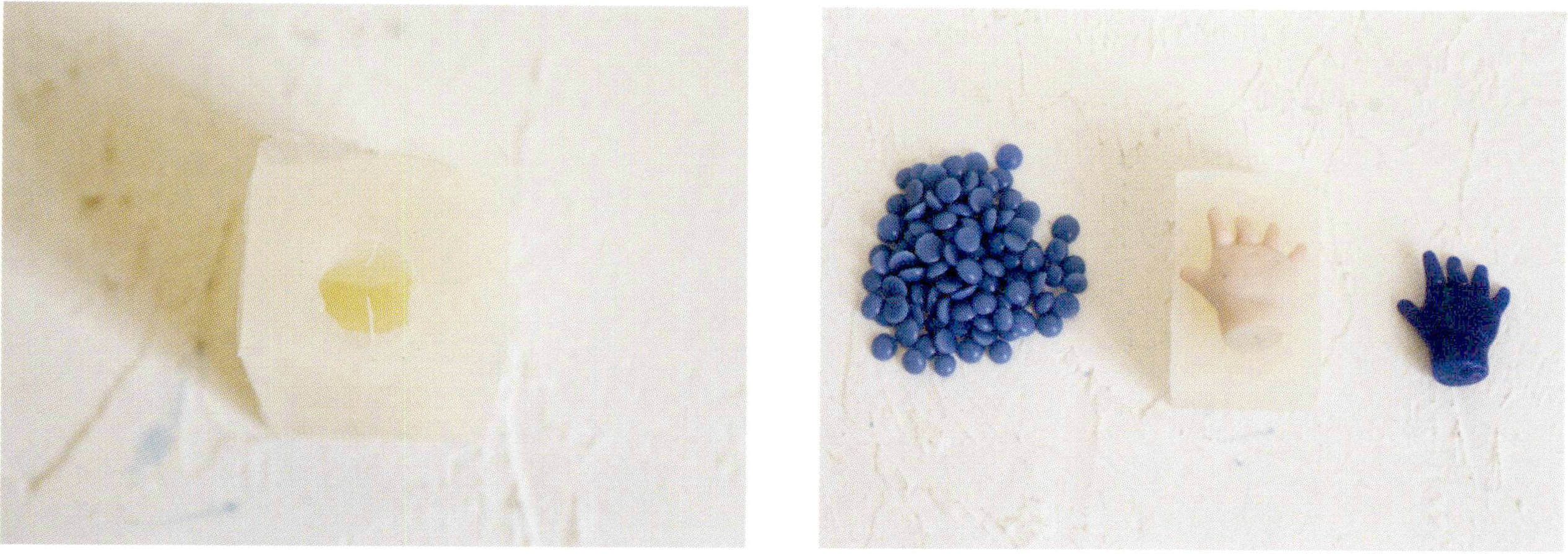 9. After removing the model, the silicone mold is completed, and the position where the oil clay is applied naturally forms the casting sprue; then, after melting the casting wax and injecting it into the silicone mold, a small wax hand can be obtained, which can then be cast into metal using the lost-wax method; the silicone mold can also be directly injected with resin, cement, gypsum, and other molding materials to obtain models with different textures.