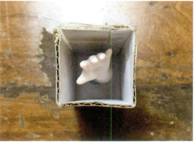 5. After securing the item, stick the entire cardboard box into shape. If the inside of the box is not covered with plastic film and is not very smooth, you can line the inside with transparent tape. This way, after the silicone solidifies, it can be easily demolded. At the same time, all gaps on the outside of the box must be covered with transparent tape to prevent silicone from leaking out during pouring.