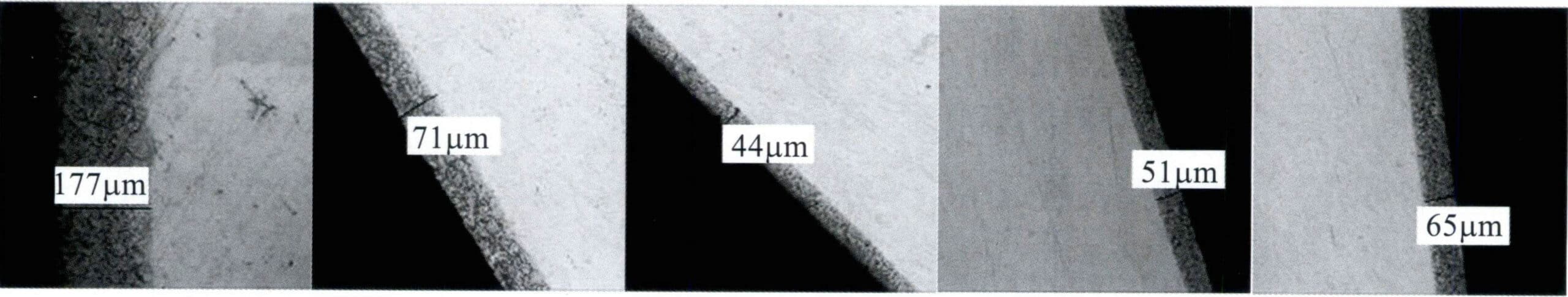그림 4-21 700℃에서 1.5시간 가열 후 다양한 925은 합금의 산화막 두께 비교