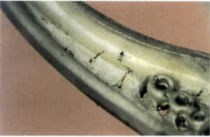 3-28 K Figure 3-28 Cat's paw-shaped inclusions in K gold jewelry