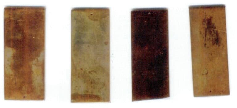 Surface discoloration of different silver alloys after immersion in sodium sulfide solution