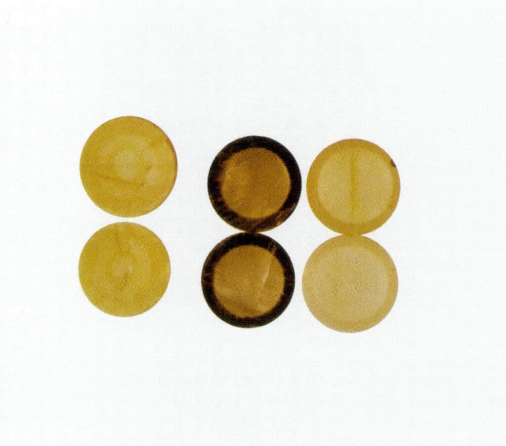 Figure 1-7-57 Thickness of the pearl layer in nucleated and non-nucleated pearls