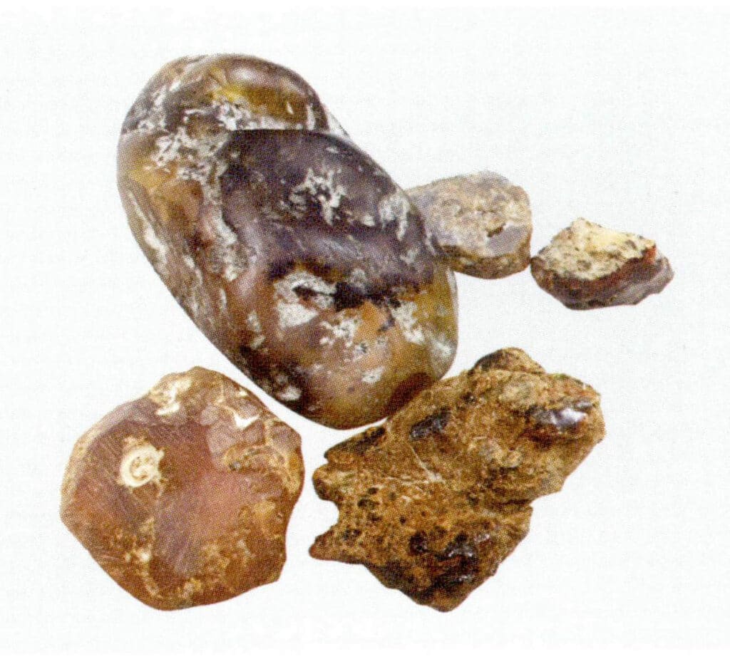 Figure 5-3-6 Amber with and without primary mineral skin removed