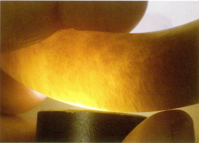 Figure 7-2-28 The outer side of the rhino horn bracelet shows the "Bamboo Silk Pattern" and "Fish Egg" (transmitted light)