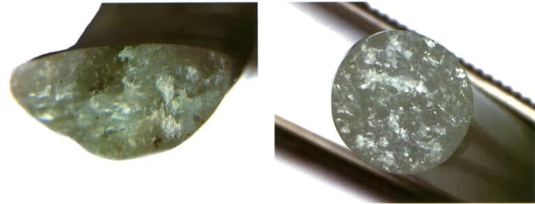 Figure 3-3-4 Fibrous interwoven structure aggregate with fibrous multi-slice fracture (Jade).