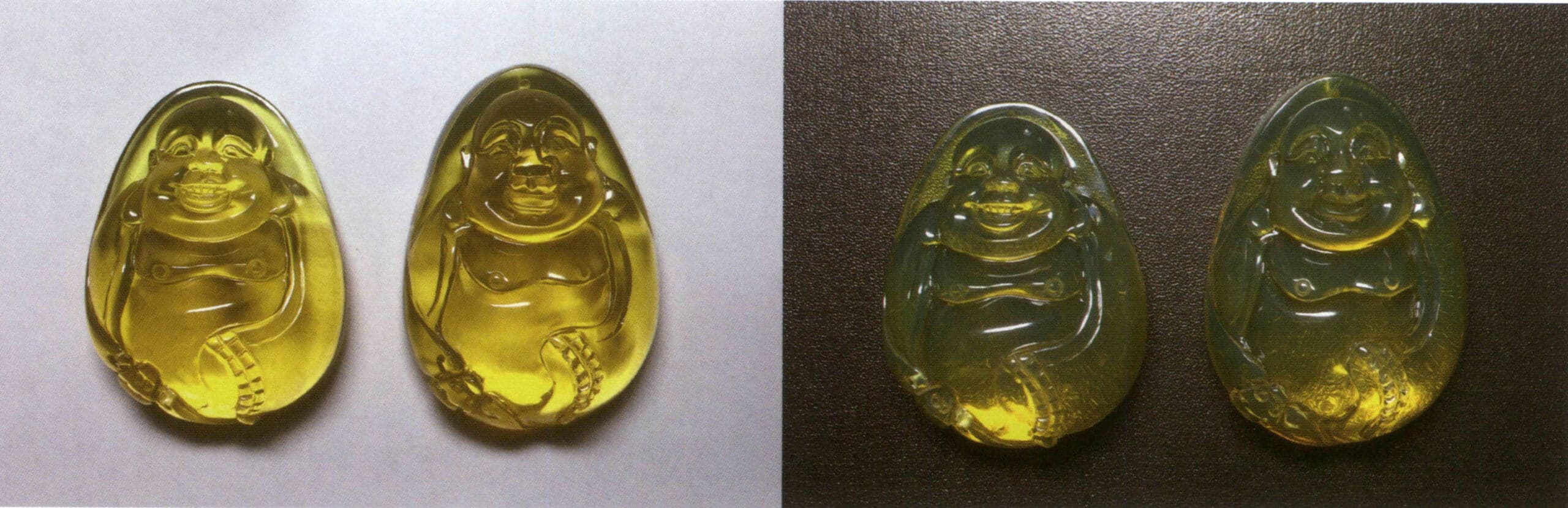 Şekil 4-2-33 Beyaz yansıyan ışık ve beyaz arka plan üzerinde mavi kehribarın gövde rengi (solda): Beyaz yansıyan ışık ve siyah arka plan üzerinde mavi kehribarın gövde rengi (sağ)