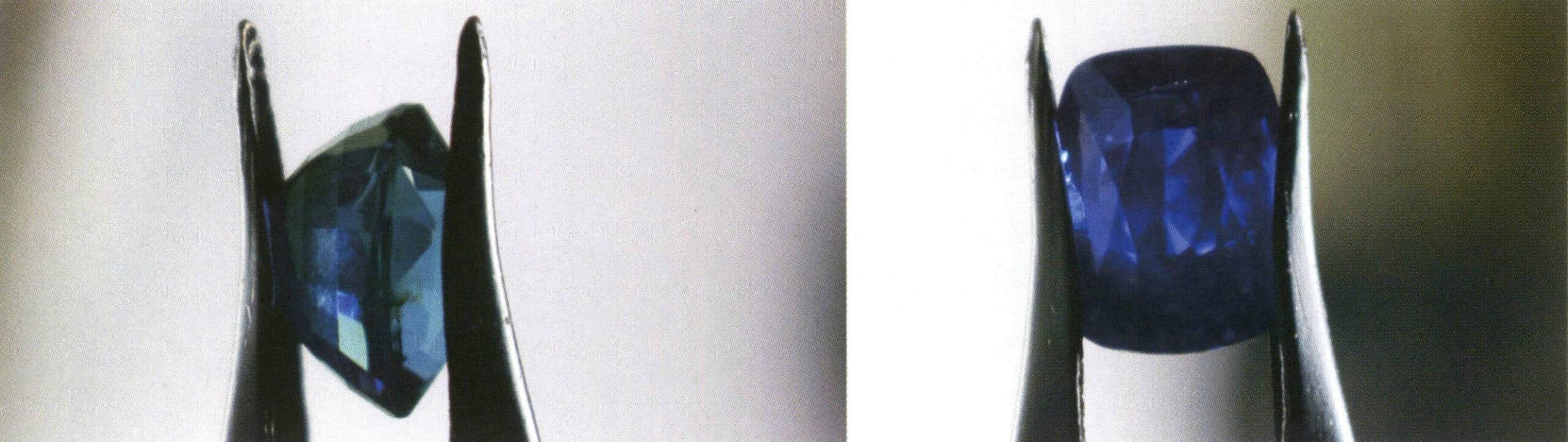 الشكل 2-3-49 ثنائية الياقوت الأزرق (يظهر اللون مختلفًا من زوايا مختلفة، ويمكن ملاحظته بالعين المجردة)