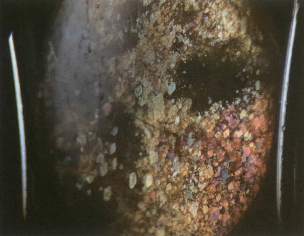 الشكل 2-3-78 الملامح المكبرة للشوائب في حجر القمر (10×، طريقة الإضاءة العمودية)