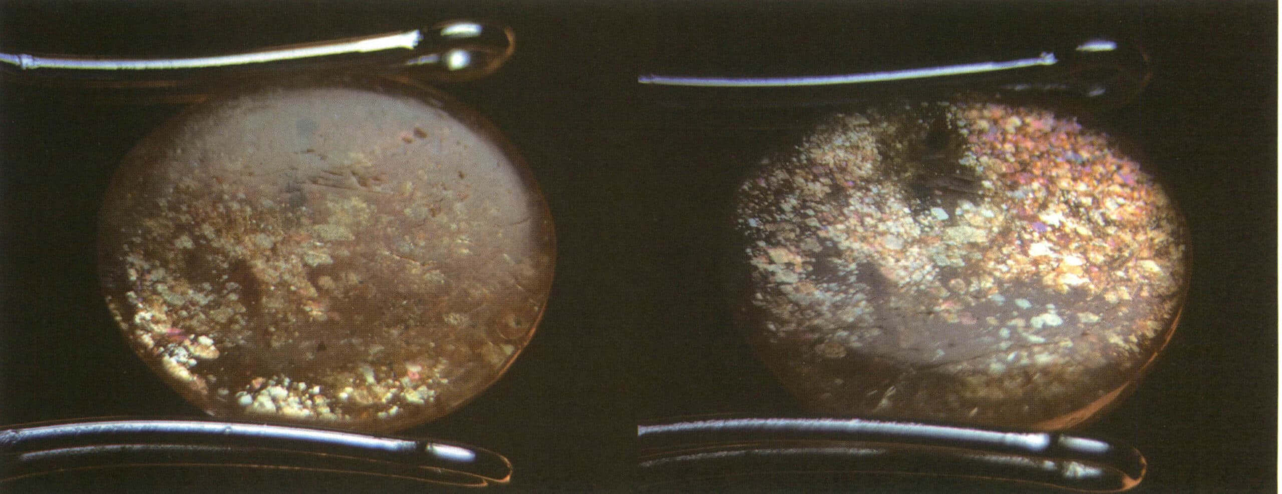 الشكل 2-3-80 الحركة النسبية لمصدر الضوء أو حجر القمر تحت الضوء المنعكس، وميض الانعكاسات الشبيهة بالنجوم داخل حجر القمر