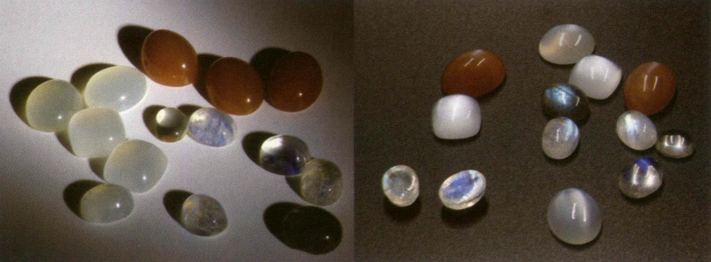 الشكل 2-3-81 حجر القمر (يكون تأثير حجر القمر، الذي يكون في الغالب عديم اللون، أكثر وضوحًا على خلفية سوداء)