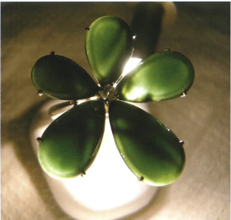 Anello Ink e verde. A molte persone piace il colore della giada Ink, una varietà unica di giada. Soprattutto dopo essere stata illuminata, il verde smeraldo che presenta è davvero affascinante.