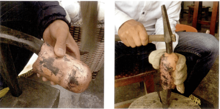 Changing the shape of the metal can with a hammer