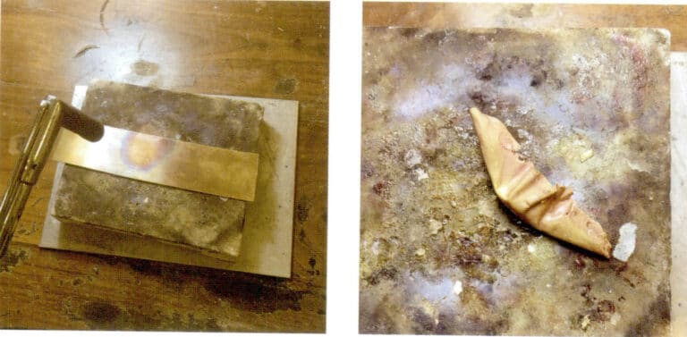 1. Take a 0.5 mm thick brass sheet, anneal it, and bend it into a pod shape.