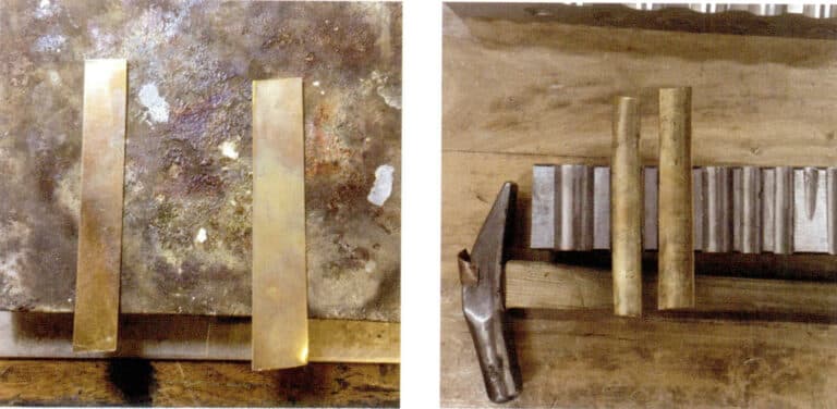 1. After annealing the brass sheet, use a hammer, a pit iron, and an iron rod to shape it into an arc.