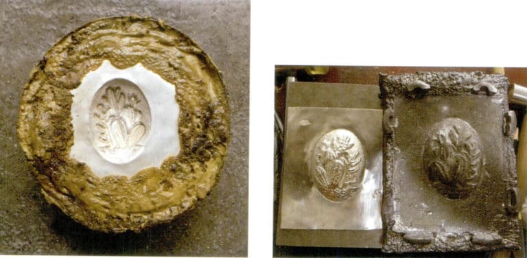 14. After the engraving is completed from the back, melt the rosin and remove the silver piece.