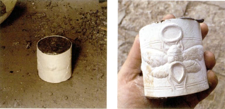 8. After soaking in lime water, pour lead into the silver cylinder.