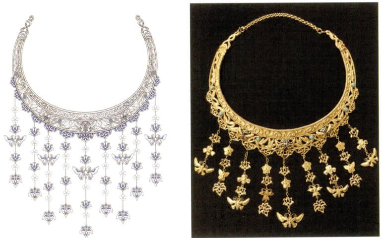 The engraved necklace worn by Zhou Xun's character in the movie "The Poetry Eye Weary of the Horizon," made of 999 sterling silver, natural gemstones, and plated with pure gold
