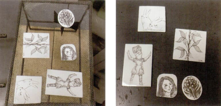 6. Once the white glaze base is fired and polished to a matte finish, patterns can be drawn using a 2B or a 4B pencil; since the pencil color will slightly fade during the firing process, we can deepen the color appropriately while painting.